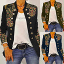 Floral Embroidered Women's Blazer Jacket with Stylish Buttons