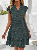 Boho Ruffle Dress with High Neck Collar