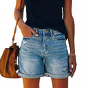 Trendy Women's Destroyed Denim Shorts - Relaxed Fit