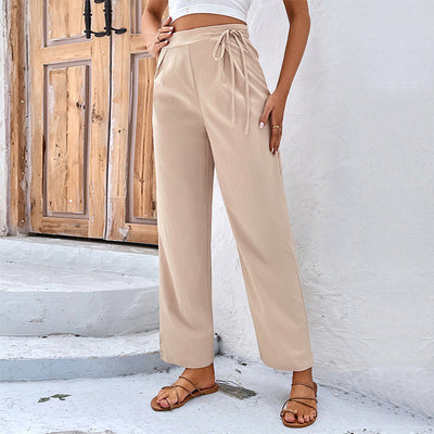 High-Waist Drawstring Pants for Women - Chic Wide-Leg Design