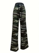 Camouflage Print Women's Leisure Pants with Stretchy Waistband