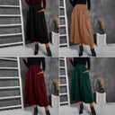 Chic Midi Skirt with Elastic Waist and Pocket Design