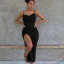 Chic Maxi Dress with Waterfall Neckline & High Slit