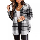 Chic Women's Long-Sleeve Checkered Blouse with Pocket Design