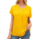 Chic V-Neck Blouse with Pleats and Side Slits