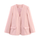 Chic V-Neck Oversized Blazer for Women with Pockets