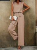 Chic V-Neck Jumpsuit with Waist Knot for Women