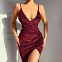Shimmering High-Slit Wrap Dress for Women