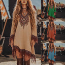 Artistic Embroidered Women's Festival Dress with Fringe