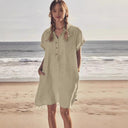 Chic Women's Beach Shirt Dress with Button Placket & Pockets
