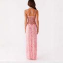 Maxi Dress with Lace Accents & Floral Embellishments