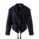 Chic Women's Blazer with Belt & Decorative Lacing