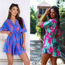 Floral Print Women's Beach Dress with Waist Tie