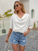 Chic Asymmetrical Hem V-Neck Blouse for Women