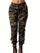 Camouflage Women's Cargo Pants with Stretch Waist