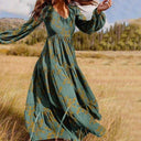 Boho Floral Long Sleeve Dress with Flowing Hem