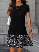 Chic Women's Short Sleeve Striped Dress with Flowy Skirt