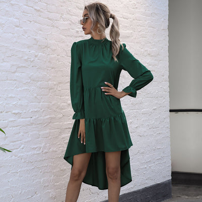 Chic Midi Dress with Ruffles and Long Sleeves