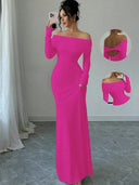 Chic Off-Shoulder Maxi Dress with Long Sleeves