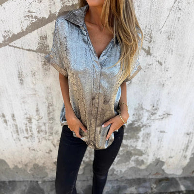 Chic Satin Blouse for Women - Short Sleeves