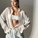 Chic Oversized Women's Blouse with Button Accents