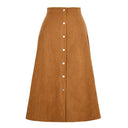 Chic Women's Long Cord Skirt with Button Detail
