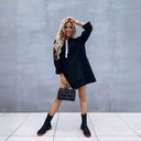 Chic Women's Hooded Dress with Pockets and Side Slits