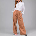 Chic Wide-Leg Trousers with Decorative Waistband and Button Accents