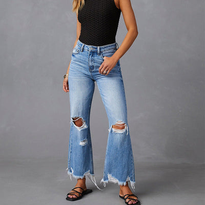 High-Waisted Distressed Flared Jeans for Women
