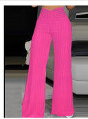 Chic Women's High-Waisted Palazzo Pants with Ribbed Style