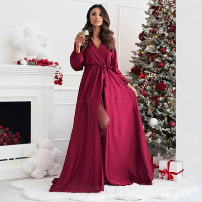 Chic Women's Maxi Dress with Slim Fit and Stylish Belt