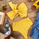 Textured Women's Bandeau Bikini with Wide Bow Design