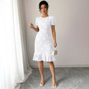 Floral Lace Midi Dress with Ruffled Hem for Women