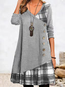 Chic Long Sleeve Checked Dress