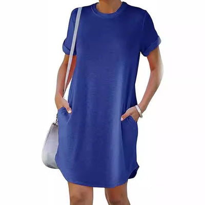 Round Neckline Women's Pocketed Dress