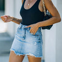 Frayed Hem Women's Denim Skirt in Trendy Style