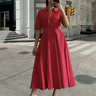 Chic Women's Fitted Belt Shirt Dress