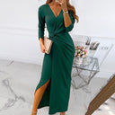 Chic Women's Wrap Dress with V-Neck and High Slit