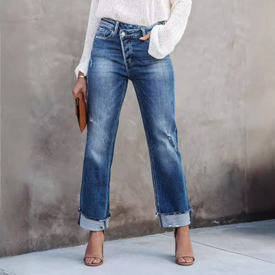 Trendy High-Waist Flared Jeans with Fringe Detailing for Women