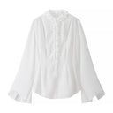 Chic Ruffled Collar Blouse with Wide Sleeves