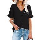 Chic Women's V-Neck Blouse with Ruffle Accents