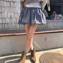 Women's Checkered Skirt with Elastic Waist and Side Pockets