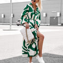 Trendy Wave Pattern Women's Shirt Dress with Waist Belt