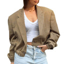 Checked Oversized Blazer Jacket for Women
