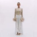 Chic Feather-Embellished Women's Blouse