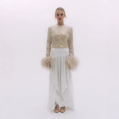 Chic Feather-Embellished Women's Blouse