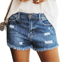 Trendy Women's Distressed Denim Shorts with Frayed Edges