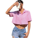 Chic Women's Cropped Blouse with Decorative Back Cutout