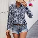 Chic Women's Blouse with Graphic Design and Round Neckline