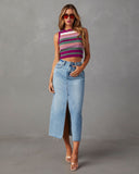Chic Women's Denim Skirt with Side Slit and Frayed Hem